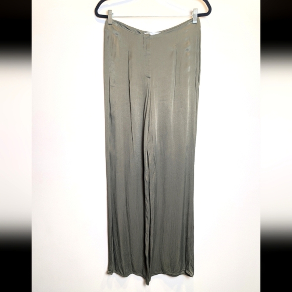 Zara Green Satin-like Wide Leg High Waist Pants Size Medium - Picture 1 of 7